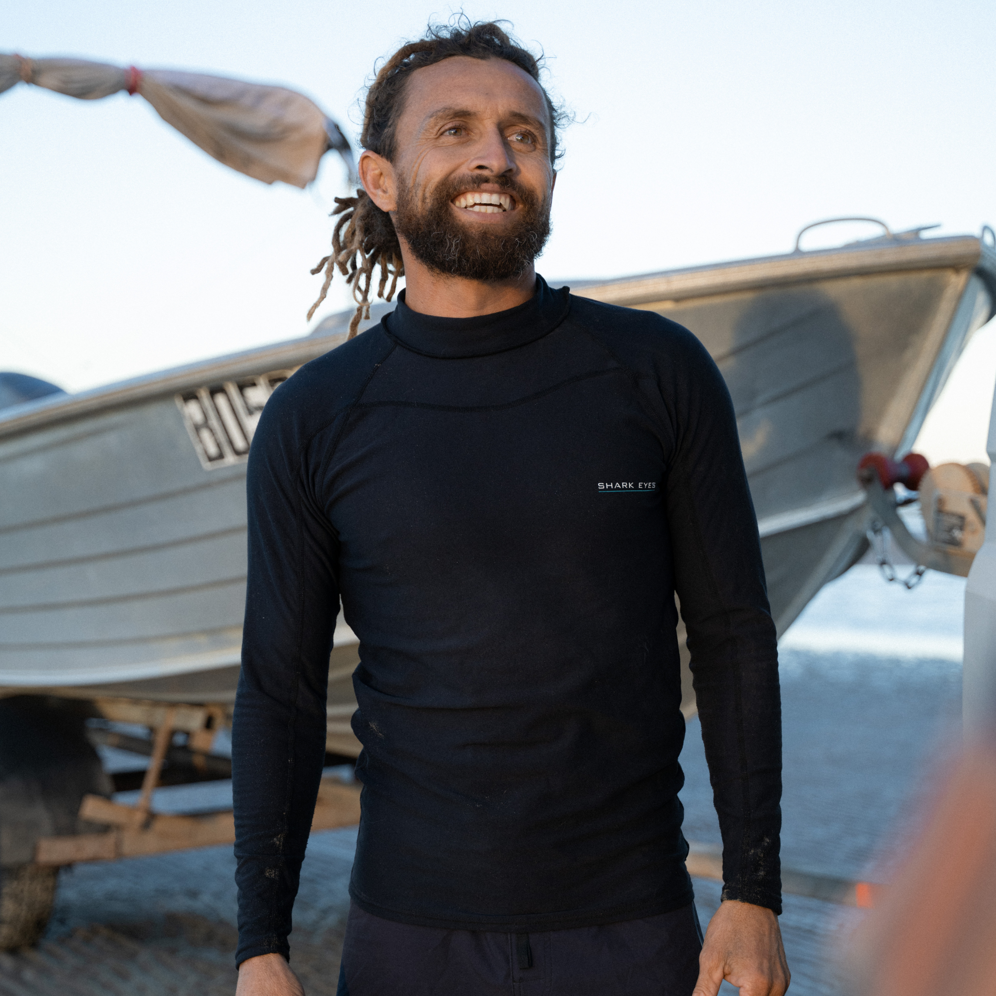 Shark Eyes mens thermal rash vest in black — rendered detail, quality rashie