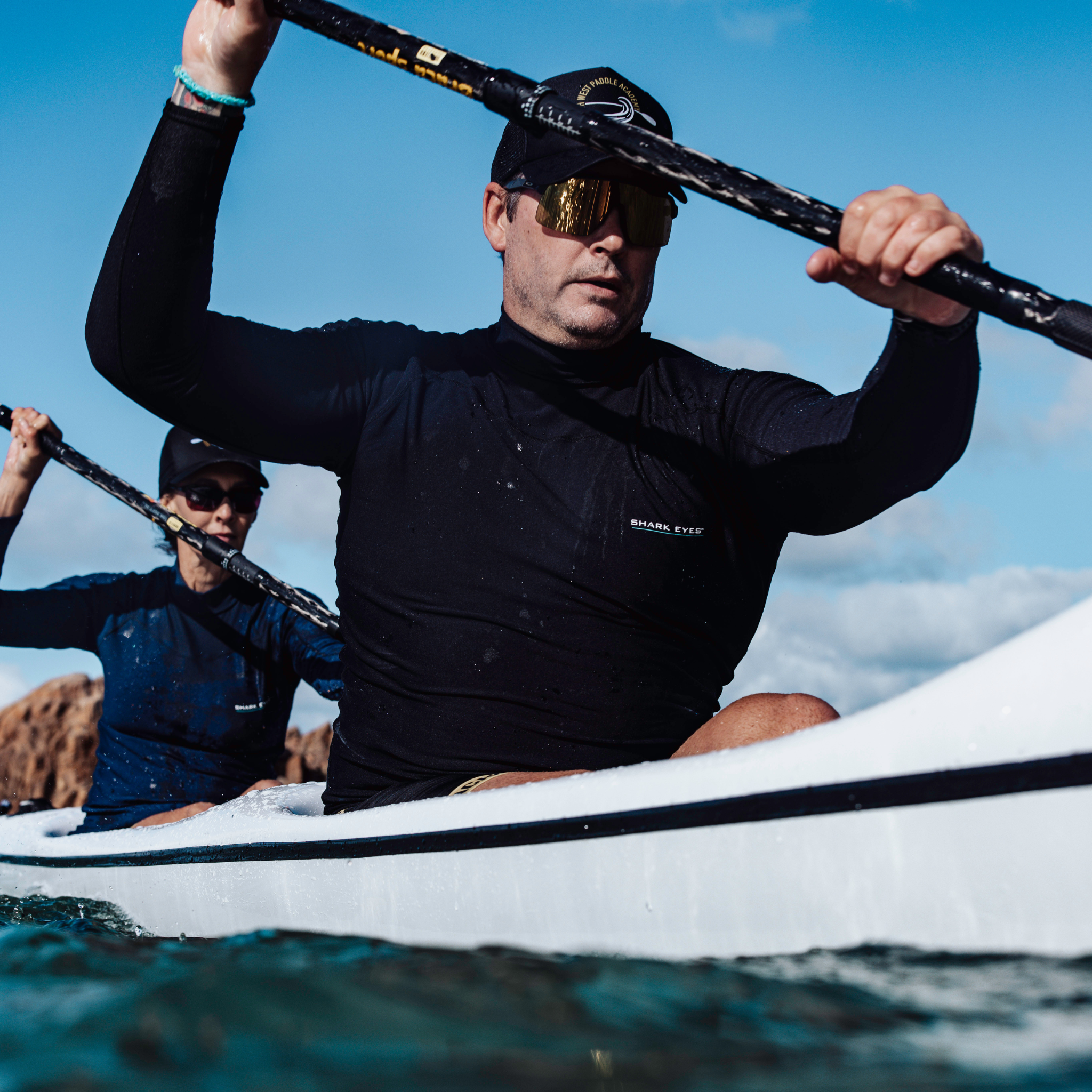 Shark Eyes mens thermal rash vest in black — rendered back, thermal warmth rashie