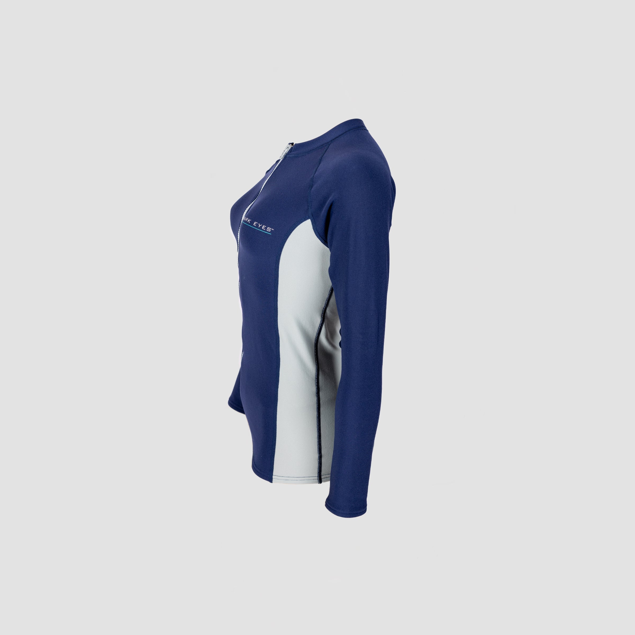 Shark Eyes womens thermal rash vest in navy-silver — rendered back, thermal warmth rashie