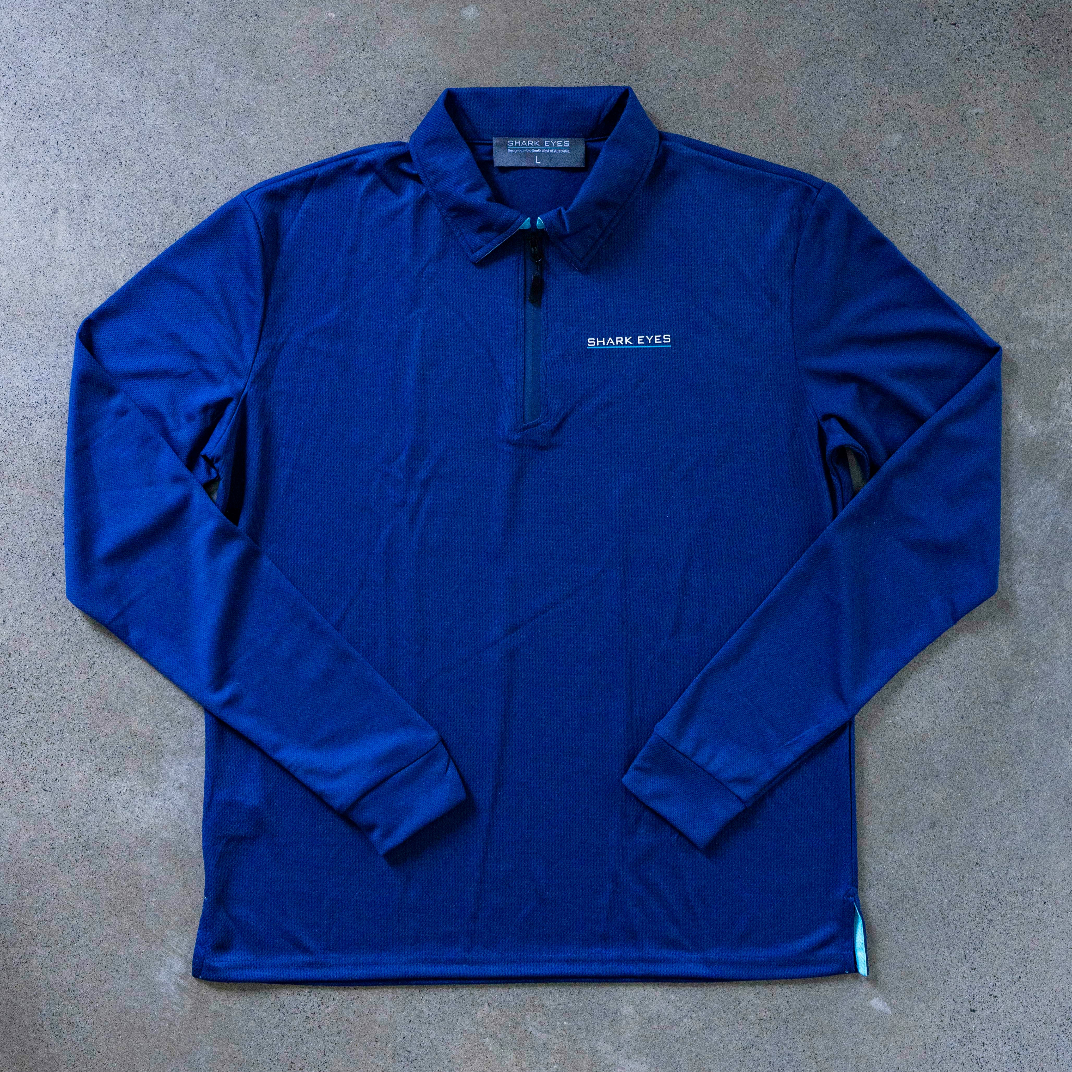 Flat Lay Solar Collared Sun Shirt Blue