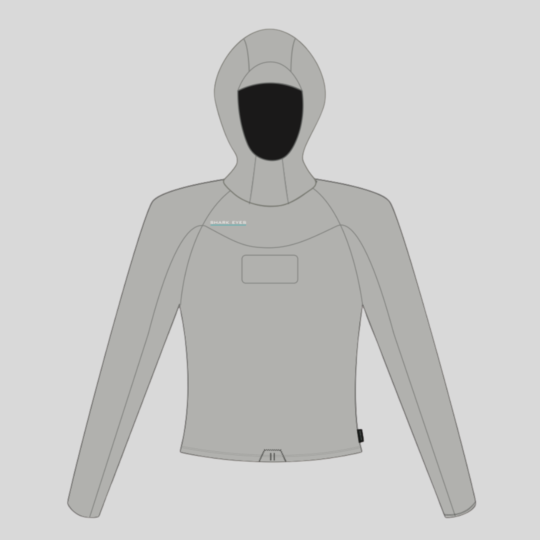 Thermal Rash Vest Mens Peaked Hooded Hybrid Long Sleeve Silver 1.5mm
