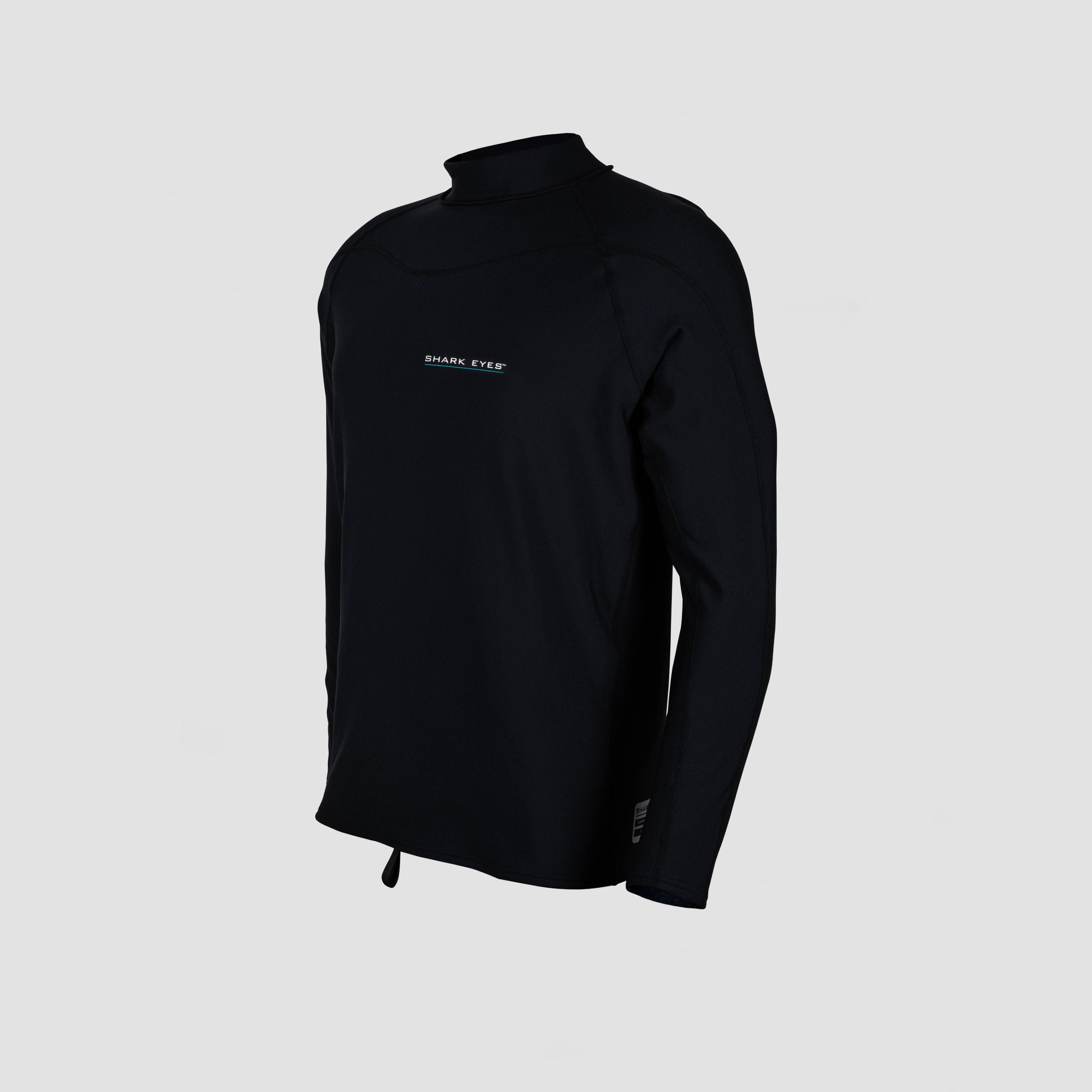 Shark Eyes mens thermal rash vest, black — side view, flexible thermal rashie