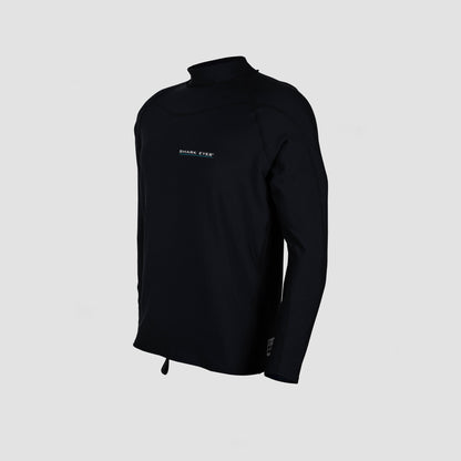 Shark Eyes mens thermal rash vest, black — side view, flexible thermal rashie