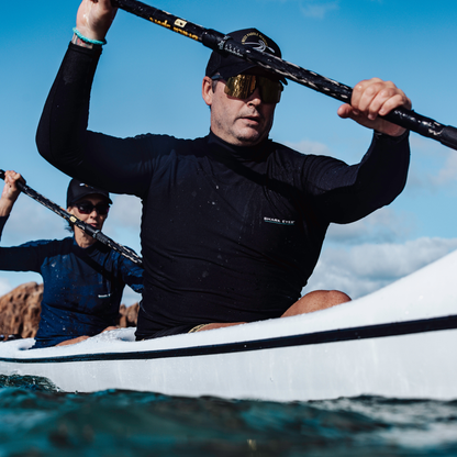 Shark Eyes mens thermal rash vest in black — rendered back, thermal warmth rashie