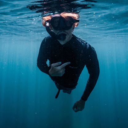 Shark Eyes mens thermal rash vest in black — rendered angle, cold water rashie