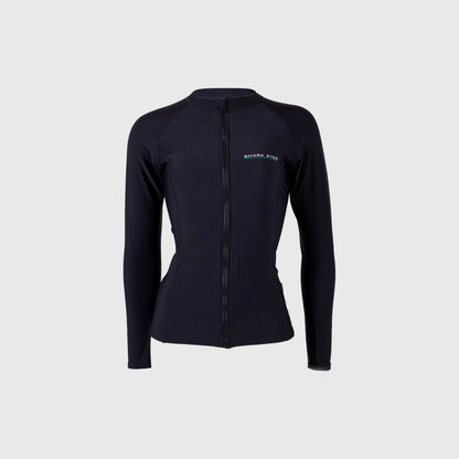 Shark Eyes womens thermal rash vest, black — front view, 1.5mm thermal rashie