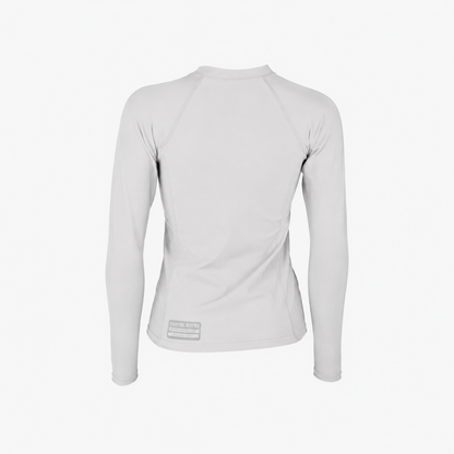 Shark Eyes womens 1.5mm front zip thermal rash vest, silver, back view