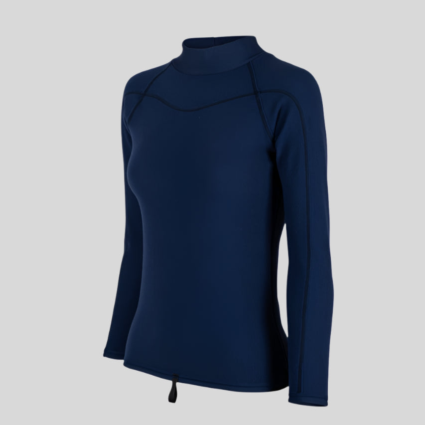 Action shot — womens in Shark Eyes thermal rash vest in cold water