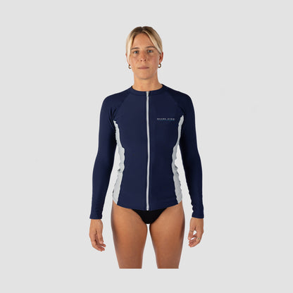 Shark Eyes womens 1.5mm thermal rash vest, navy-silver — thermal warmth for cold water, surfing