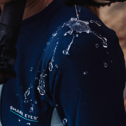 Shark Eyes womens thermal rash vest, navy-silver — alternate view, cold water surf rashie