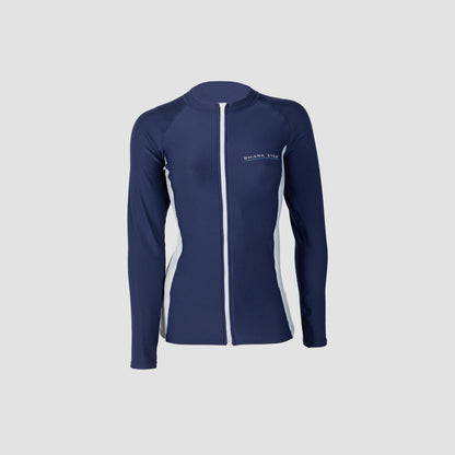 Shark Eyes womens thermal rash vest, navy-silver — product view, cold water rashie