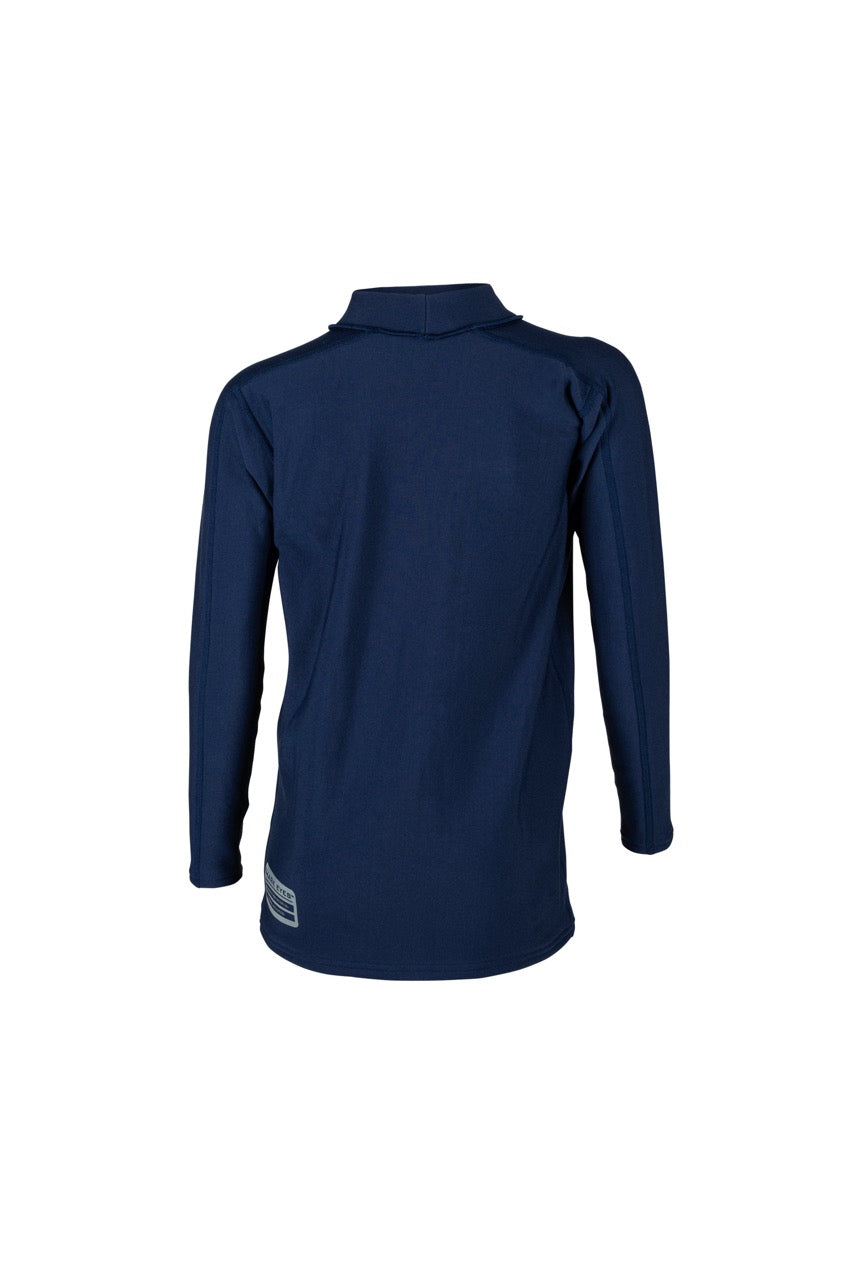 Youth surfing in Shark Eyes thermal rash vest, navy — warm rashie for cold water